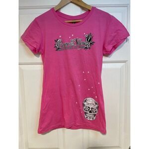 Roar to Shore 2012 Skull Stars Graphic Tee Biker T-Shirt Wildwood NJ Pink XL L M